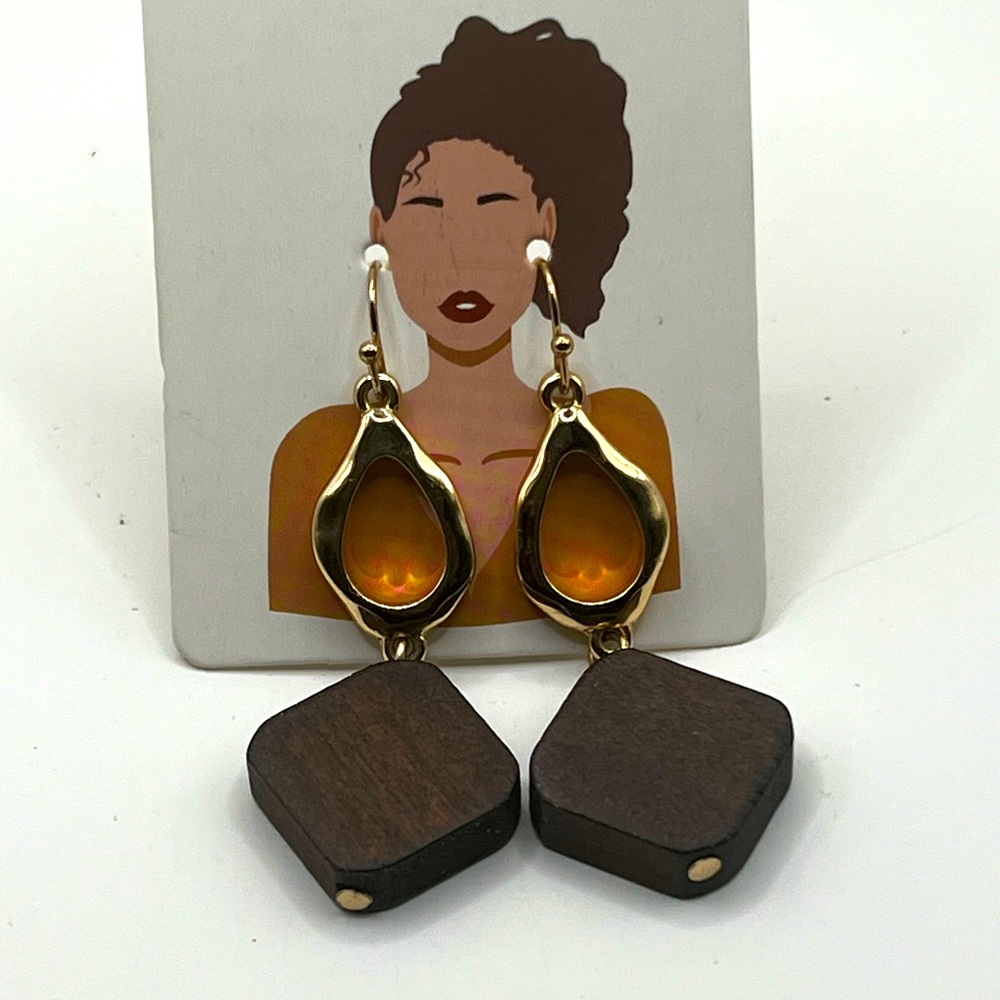 Gold and Brown Teardrop Earrings